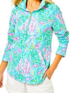 Lilly Pulitzer UPF 50+ Skipper Popover -Size Large-Amalfi Blue Best Fishes